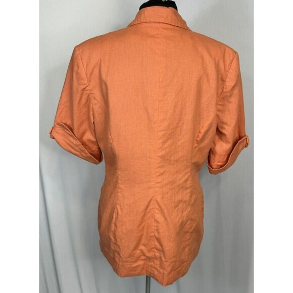 MIXIT Linen 3 Button Lined Blazer Sz Jrs 13/14 Orange 80s Short Sleeve - Picture 7 of 13